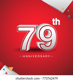 79th anniversary design with white number  on red background and confetti for celebration