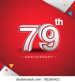 79th anniversary design with white number  on red background and confetti for celebration