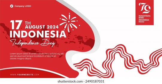 79th Anniversary of Indonesia 2024 Vector Illustration with elegant graphic element, dynamic red white background, Pancasila, indonesian map, 79 logo and company profile spots. Dirgahayu RI 2024