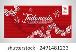 79th Anniversary of Indonesia Independence Day Celebration Banner and Background with 79 Logo and Indonesia Map Illustration. Best for HUT RI ( Anniversary of Indonesia )2024 Greeting. 