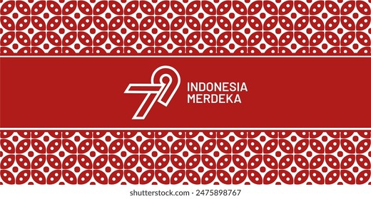 79th anniversary of Indonesia independence day red white batik background. Dirgahayu 79 tahun Indonesia background. 17 Agustus 2024 celebration. 