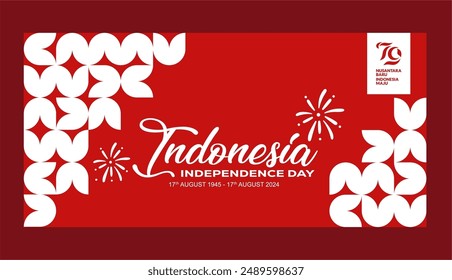 79th Anniversary of Indonesia Independence day 2024 background with 79 logo, red white geometric pattern and indonesia map design. Dirgahayu 79 Indonesia 17th August 2024 banner. 