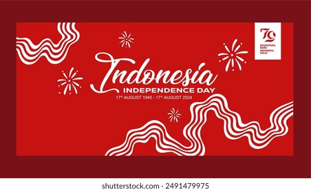 79. Jahrestag des indonesischen Unabhängigkeitstages Red Batik Banner mit 79 Logo und indonesischer Kartenabbildung. Dirgahayu 79 tahun Indonesien 2024 Hintergrund. 17 Agustus 2024 Vorlage