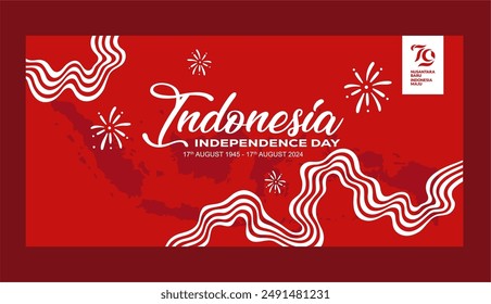 79th Anniversary of Indonesia Independence Day Celebration Banner and Background with 79 Logo and Indonesia Map Illustration. Best for HUT RI ( Anniversary of Indonesia )2024 Greeting. 