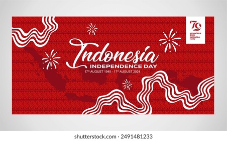 79th Anniversary of Indonesia Independence Day Celebration Banner and Background with 79 Logo and Indonesia Map Illustration. Am besten für HUT RI ( Jubiläum Indonesiens )2024 Gruß. 