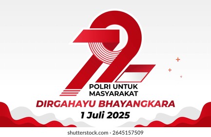 The 79th Anniversary of the Indonesian National Police (POLRI) with the text "Dirgahayu Bhayangkara." combined with the 2025 Polri Hut logo is suitable for the national celebration of July 1