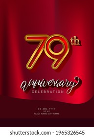 79th Anniversary Invitation and Greeting Card Design, Golden and Silver Colored, Elegant Design, Isolated on Red Background. Vector illustration.