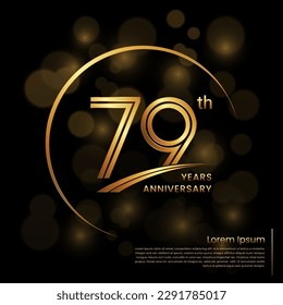 Diseño del logo del 79 aniversario con números de doble línea. Plantilla de aniversario de oro. Plantilla de logotipo de vectores
