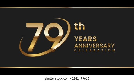 79th anniversary logo design with gold ring. Logo Vector Illustration