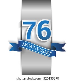 79th anniversary logo with silver label and blue ribbon, Vector design template elements for your birthday party.