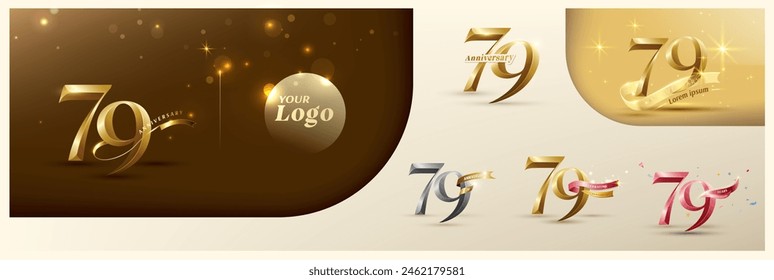 Logotipo del 79º aniversario número de oro moderno con cinta brillante. número de logotipo alternativo