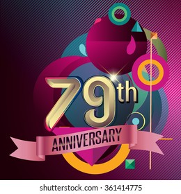 79th Anniversary, Party poster, banner and invitation - background geometric glowing element. Vector Illustration