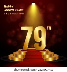 79. Jahrestag. Perfektes Template-Design mit goldenem Podium für Feierlichkeiten, Hochzeiten, Grußkarten und Einladungskarten. Vektorgrafik