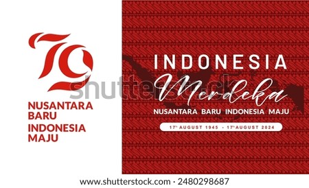 79th Anniversary of Republic of Indonesia Independence day background with red white batik pattern, indonesian map and official logo. Dirgahayu 79 RI Background. HUT RI 79 2024. Vector Illustration