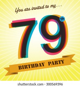 79th Birthday party invite / template design in retro style - Vector Background