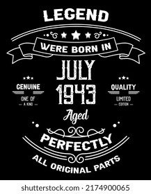79th Birthday Vintage Legends Born In July 1943 79 Years Old
