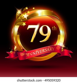 79th golden anniversary logo. with ring and red ribbon.