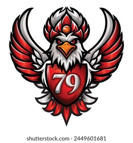 79. Happy Indonesia Independence Day mit Adler- oder Garuda-Maskottchen-Logo Vektorgrafik Design