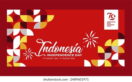 79th Indonesia Independence Day 2024 Banner with Elegant Abstract Geometric Design. Background, Banner, Template, Poster and Greeting. Dirgahayu Republic IIndonesia 79 Years 2024. 