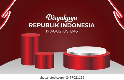 79th Indonesia Independence Day banner with red and white waving ribbon