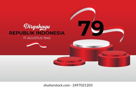 79th Indonesia Independence Day banner with red and white waving ribbon