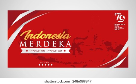 79th Indonesia Independence Day Red White Gradient Background with 79 Logo and Indonesian Map Illustration. Dirgahayu 79 Republik Indonesia 2024 Meaning Happy 79th Independence Day of Indonesia. 