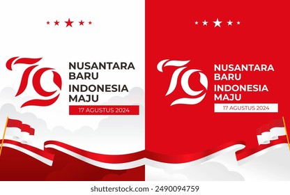 79th Indonesia logo. Independence Day of the Republic Indonesia 2024. greeting card with red and white design