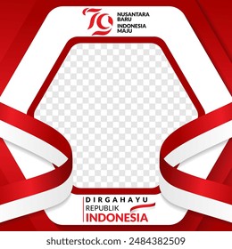 El twibbon de la 79ª Independencia de Indonesia 2024 o Plantilla en medios sociales con una cinta roja y blanca ondeando
17 de agosto de 1945, Feliz Día Independiente de Indonesia