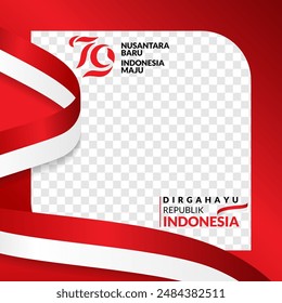 El twibbon de la 79ª Independencia de Indonesia 2024 o Plantilla en medios sociales con una cinta roja y blanca ondeando
17 de agosto de 1945, Feliz Día Independiente de Indonesia