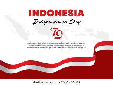 79th Indonesian Independence Day Background. Vector Illustration with Indonesian Flag Ribbon for Banner, Flyer and Card