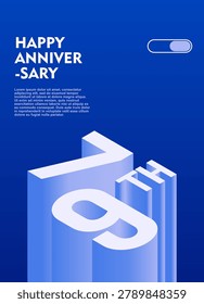 79th Modern anniversary poster template featuring a bold 3d isometric number on a vibrant blue background.