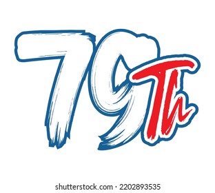 79th Ordinal Number counting vector art illustration with stunning font on red trim blue on white background