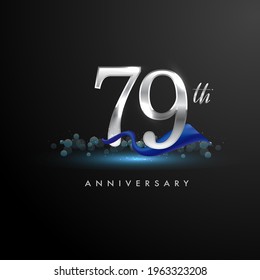 79th silver anniversary logo with blue ribbon isolated on elegant background, sparkle, vector design for greeting card and invitation card.