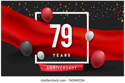 79th years Anniversary celebration logo, isolated on red ribbon and balloon, vector elements for banner, invitation card and birthday party.