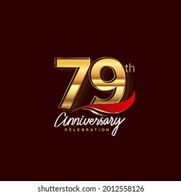 79th years anniversary celebration logotype. Anniversary logo with red feather and golden color isolated on elegant background, vector design for celebration, invitation card, and greeting card
