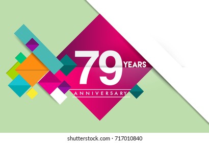 79th years anniversary logo, vector design birthday celebration with colorful geometric background and circles shape.