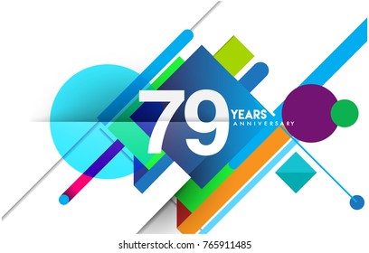 79th years anniversary logo, vector design birthday celebration with colorful geometric isolated on white background.