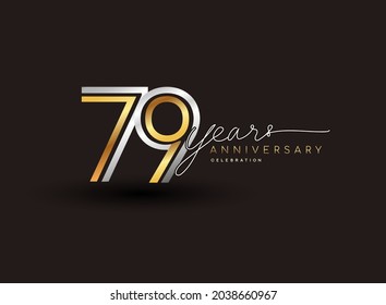 79th years anniversary logotype with multiple line silver and golden color isolated on black background for celebration event.