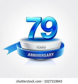 79th years blue anniversary logo celebration with ring and ribbon.