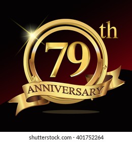 79th years golden anniversary logo celebration with ring and ribbon. Vector template elements for your birthday party.