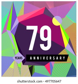 79th years greeting card anniversary with colorful number and frame. logo and icon with Memphis style cover and design template