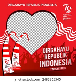 79years, Anniversary Independence Day of the Republic of Indonesia. Dirgahayu Indonesia. indonesia merdeka. (English translation: Indonesian independence). Illustration Social media photo frames.