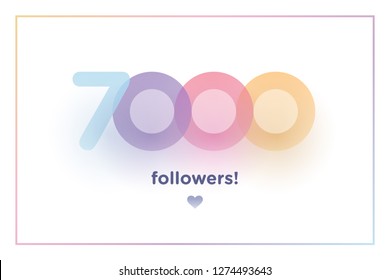 7k or 7000, followers thank you colorful background number with soft shadow. Illustration for Social Network friends, followers, Web user Thank you celebrate of subscribers or followers and like