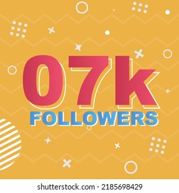 7k Followers Card Celebration Vector. 7000 Followers Congratulation Post Social Media Template. Modern colourful design.