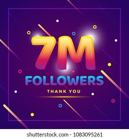 7m or 7000000 followers thank you colorful background and glitters. Illustration for Social Network friends, followers, Web user Thank you celebrate of subscribers or followers and likes