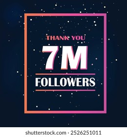 7M Follower celebration, 7M White Number on Dark background with sparkling confetti,Colorfull Thank you followers, 7M online social festive banner, 8M
