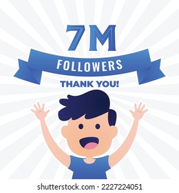 7M followers banner, Thank you followers vector template, Social sites post, Greeting card. 
