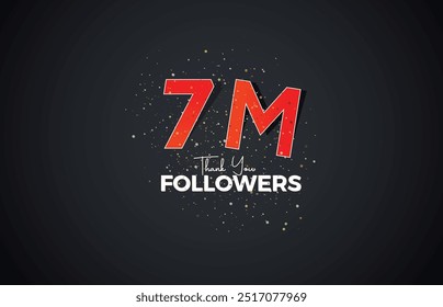 7M isolated on Black background Thank you followers peoples, with sparkling confetti, White, Red number Black number 7M online social group, 8M