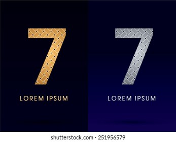 7,Number ,Luxury font , designed using gold and silver line geometric shape on dark background, idea from wicker,basket ,woven, ribbons, jewelry, diamond ,rope, logo, symbol, icon, graphic, vector.
