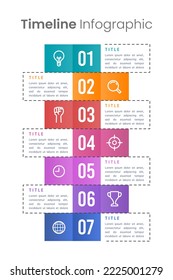 7-step business chronology vertical infographic. Vector illustration.